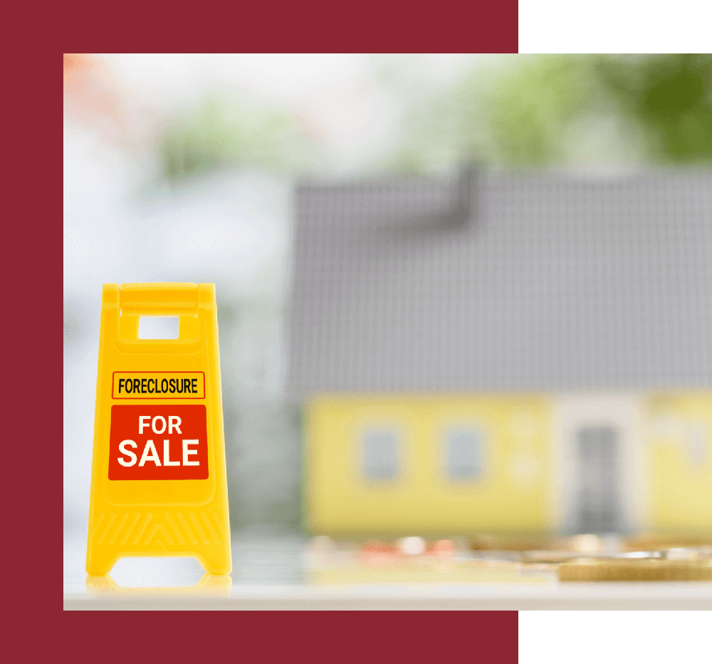 Foreclosure - For Sale Sign with house in the foreground
