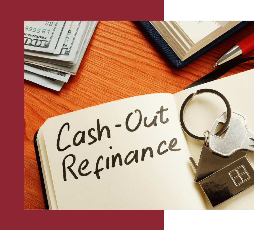 Cash-Out Refinance written in notebook next to house keys